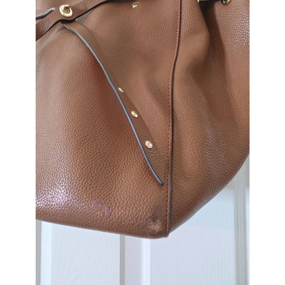 Coach Turnlock Tie Pebble Leather Brown and Orange Tote 35838 - Picture 2 of 10